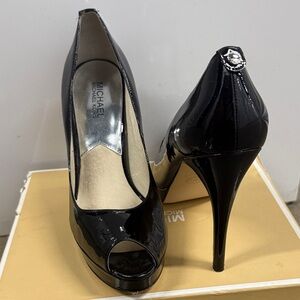 Michael Kors Glossy Black Peep Toe Heels